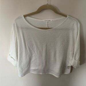 Caution To The Wind White Ribbed Knit Cropped Top
